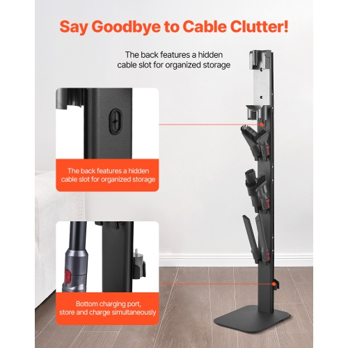 VEVOR Vacuum Stand, fit Dyson G5 V15 V12 V11 V10 V8 V7 V6 Series Upright Vacuums Cleaners & Accessories, Stable Vacuum Stand Holder with 6 Hooks and