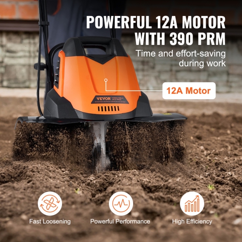 Tondeuse électrique VEVOR 12 A, largeur de remplissage 18&nbsp;po profondeur de remplissage 3,94&nbsp;po Tiller/Cultivateur électrique filaire, Tiges