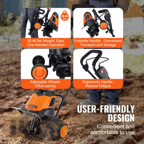 Tondeuse électrique VEVOR 12 A, largeur de remplissage 18&nbsp;po profondeur de remplissage 3,94&nbsp;po Tiller/Cultivateur électrique filaire, Tiges