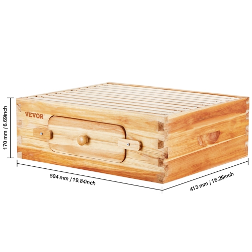 VEVOR Bee Hive Medium Box Starter Kit, 100% Beeswax Coated Natural Cedar Wood, Langstroth Beehive Kit with 10 Frames and Foundations, Transparent