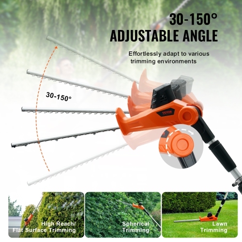 VEVOR 20V Cordless Hedge Trimmer, 18 inch Double-edged Steel Blade, Pole Hedge Trimmer Kit 20V Battery, Fast Charger Included, 74"-94" Telescoping