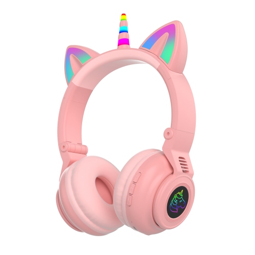 Unicorn Bluetooth Headset, Headset Music Game, Power Display Cute Cat Ear Headset Wireless Headset - Pink