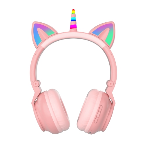 Unicorn Bluetooth Headset, Headset Music Game, Power Display Cute Cat Ear Headset Wireless Headset - Pink