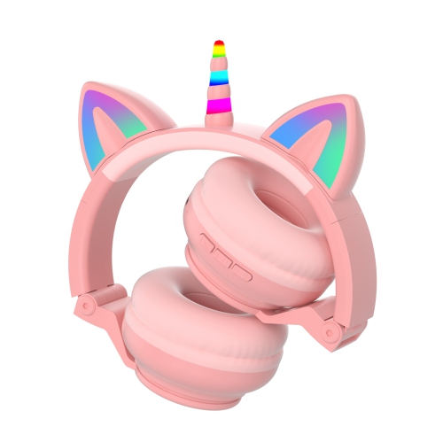 Unicorn Bluetooth Headset, Headset Music Game, Power Display Cute Cat Ear Headset Wireless Headset - Pink
