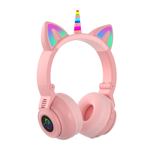 Unicorn Bluetooth Headset, Headset Music Game, Power Display Cute Cat Ear Headset Wireless Headset - Pink