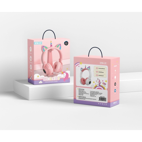 Unicorn Bluetooth Headset, Headset Music Game, Power Display Cute Cat Ear Headset Wireless Headset - Pink
