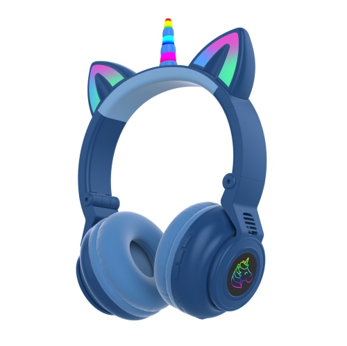 THE WAY  Unicorn Tooth Headset, Headset Music Game, Power Display Cute Cat Ear Headset Wireless Headset - In Blue