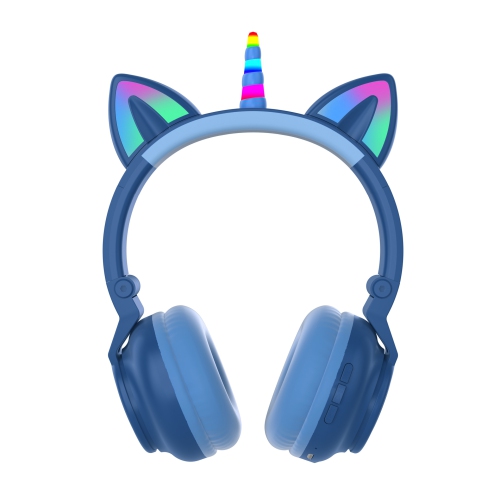 Unicorn Bluetooth Headset, Headset Music Game, Power Display Cute Cat Ear Headset Wireless Headset - Blue