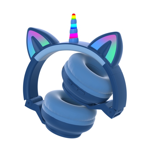 Unicorn Bluetooth Headset, Headset Music Game, Power Display Cute Cat Ear Headset Wireless Headset - Blue