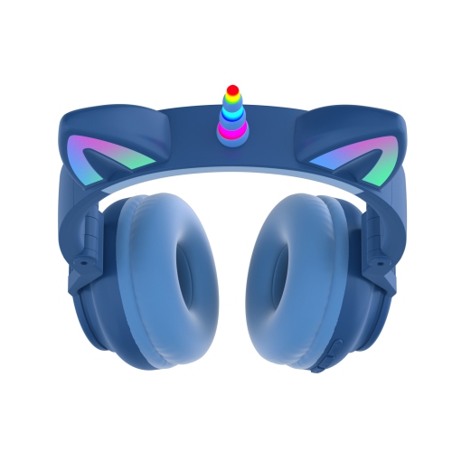 Unicorn Bluetooth Headset, Headset Music Game, Power Display Cute Cat Ear Headset Wireless Headset - Blue