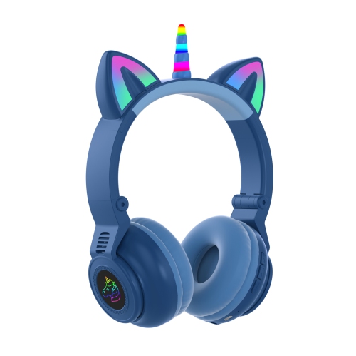Unicorn Bluetooth Headset, Headset Music Game, Power Display Cute Cat Ear Headset Wireless Headset - Blue