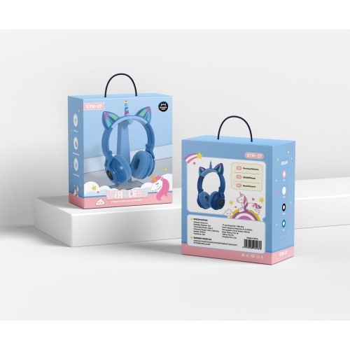 Unicorn Bluetooth Headset, Headset Music Game, Power Display Cute Cat Ear Headset Wireless Headset - Blue