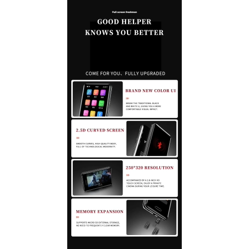 2025 New 2.8 inch Metal MP3 Player Student Touch Bluetooth MP4 Lossless Card Music Player Lossless Sound Quality Digital Audio Player Built-in HD