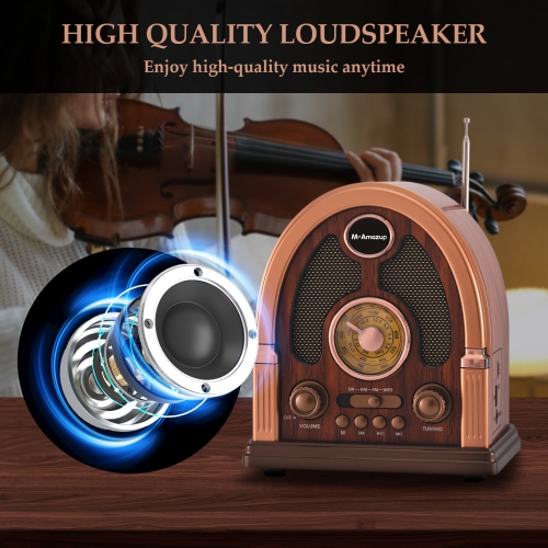 New Retro Desktop Multi-function Card U Disk Bluetooth Speaker Portable Multi-band Radio, Retro Style Wireless Speaker Rechargeable AM/FM/Software