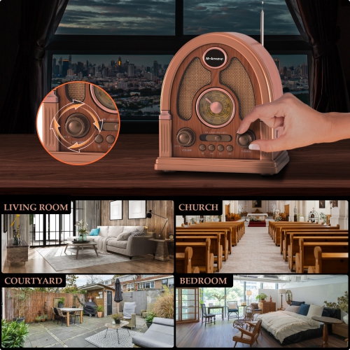 New Retro Desktop Multi-function Card U Disk Bluetooth Speaker Portable Multi-band Radio, Retro Style Wireless Speaker Rechargeable AM/FM/Software