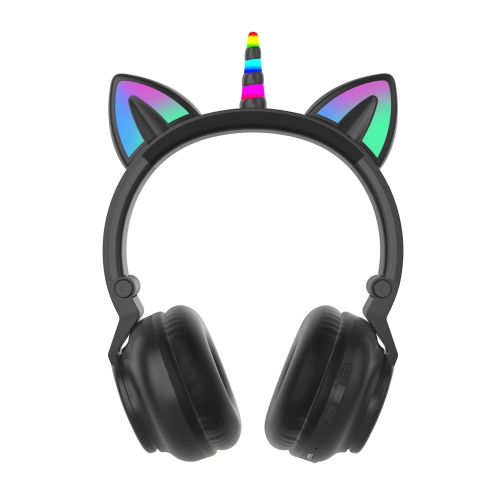 Unicorn Bluetooth Headset, Headset Music Game, Power Display Cute Cat Ear Headset Wireless Headset - Black