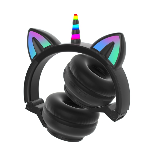Unicorn Bluetooth Headset, Headset Music Game, Power Display Cute Cat Ear Headset Wireless Headset - Black