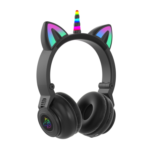 Unicorn Bluetooth Headset, Headset Music Game, Power Display Cute Cat Ear Headset Wireless Headset - Black