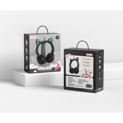 Unicorn Bluetooth Headset, Headset Music Game, Power Display Cute Cat Ear Headset Wireless Headset - Black