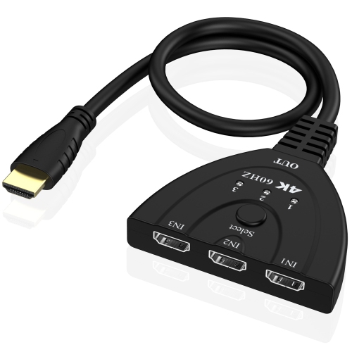 4K@60Hz HDMI 2.0 switcher, hdim switcher three in one out 4K@60hz HDTV pigtail 3 in 1 converter wired split screen