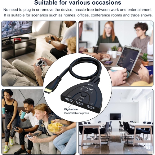 4K@60Hz HDMI 2.0 switcher, hdim switcher three in one out 4K@60hz HDTV pigtail 3 in 1 converter wired split screen