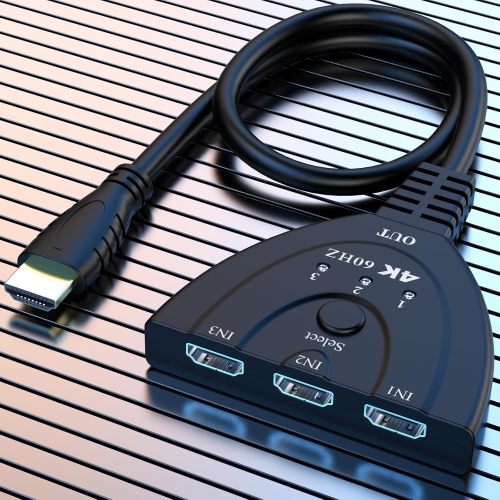 4K@60Hz HDMI 2.0 switcher, hdim switcher three in one out 4K@60hz HDTV pigtail 3 in 1 converter wired split screen