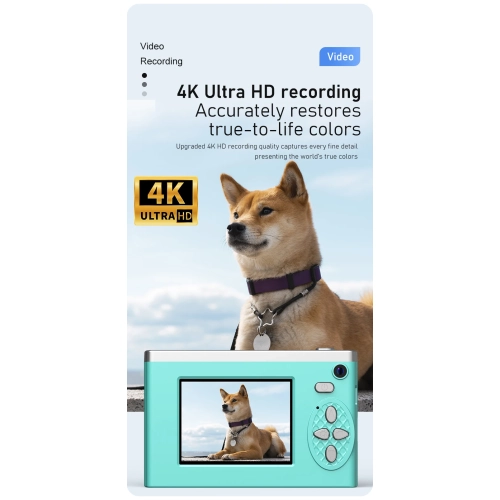 CCD digital camera, can take selfies and transfer to mobile phones, student party camera, camera vog, HD dual camera, 4k video recording - blue [32G