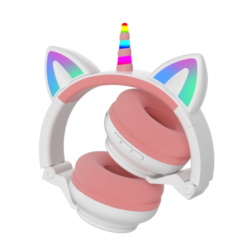 Unicorn Bluetooth Headset, Headset Music Game, Power Display Cute Cat Ear Headset Wireless Headset - White