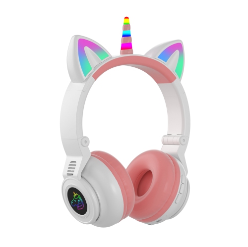 Unicorn Bluetooth Headset, Headset Music Game, Power Display Cute Cat Ear Headset Wireless Headset - White
