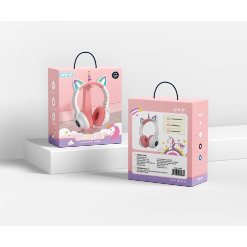 Unicorn Bluetooth Headset, Headset Music Game, Power Display Cute Cat Ear Headset Wireless Headset - White