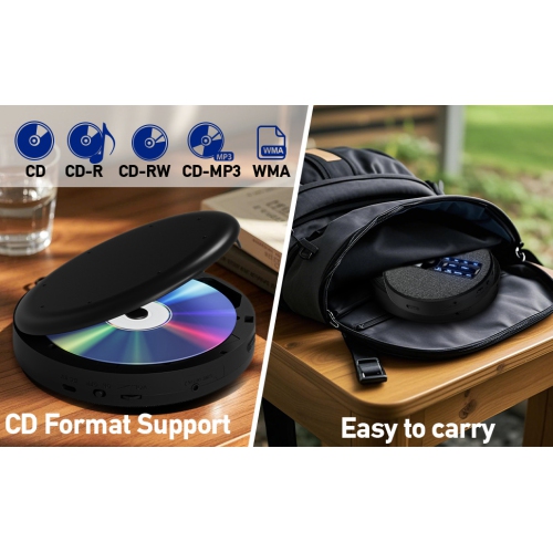Lecteur CD multifonctionnel, double Bluetooth, deux haut-parleurs stéréo, émetteur FM, répéteur, Walkman - Gris foncé