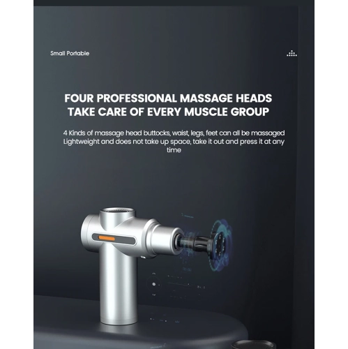 Fascia gun massage head, portable fitness muscle massager, universal cervical vertebrae full body massager, deep tissue massage gun - gray 6-speed