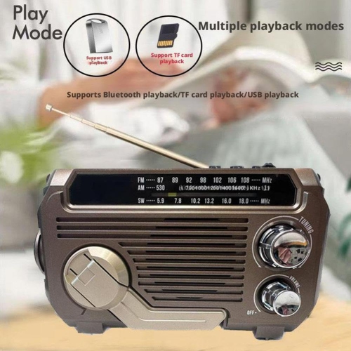 Radio portative Vintage Decor, FM/AM/SW classique style antique, antenne réglable, haut-parleur Bluetooth alimenté, panneau solaire et lampe de poche