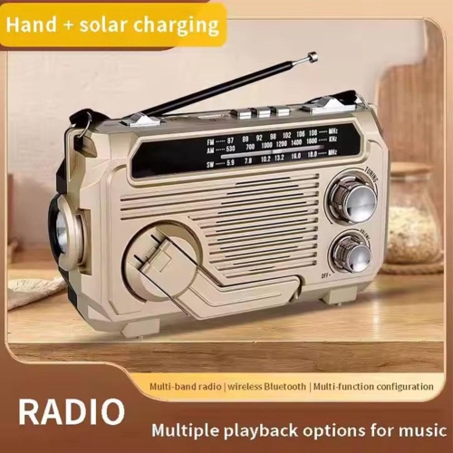 Radio portative Vintage Decor, FM/AM/SW classique style antique, antenne réglable, haut-parleur Bluetooth alimenté, panneau solaire et lampe de poche
