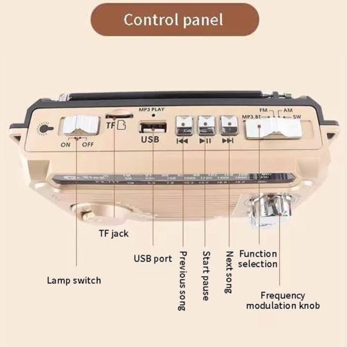 Radio portative Vintage Decor, FM/AM/SW classique style antique, antenne réglable, haut-parleur Bluetooth alimenté, panneau solaire et lampe de poche