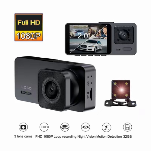 S10 driving recorder 1080P HD night vision multi-lens car camera reversing image motion detection loop recording three recordings [front + interior +
