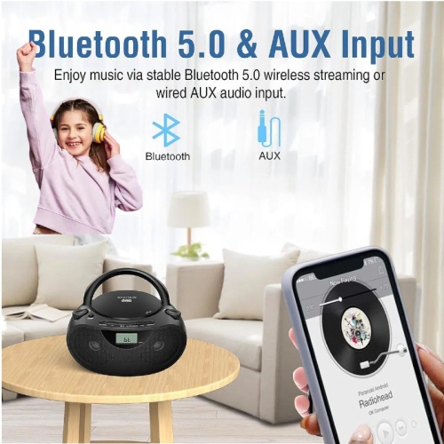 Multifunctional CD player, Bluetooth, dual stereo speakers, USB interface, radio, portable, suitable for nostalgic music lovers
