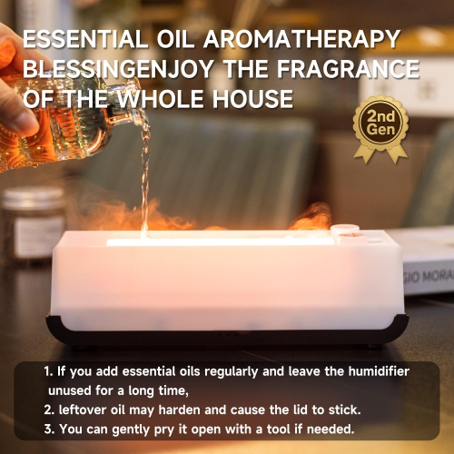 Simulated Flame Humidifier, Sound Pickup Aromatherapy Machine, 7-Color Essential Oil Diffuser with Timer for Bedroom and Office