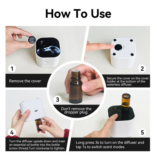 Diffuseur d'huile essentielle portatif, mini machine d'aromathérapie sans eau avec minuterie intelligente pour la maison, le bureau et la chambre à