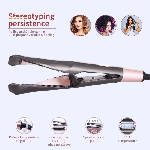 Curling Iron, Electric Automatic Spiral Curling Iron, 2-in-1 Twisted Straight Curling Iron Wave Splint, Temperature Display Adjustable Curling Iron