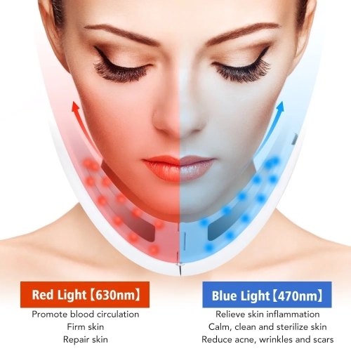 EMS Microcurrent Face Slimming Device, Red and Blue Light Facial Massager for Double Chin Removal and V-Shape Face Contour