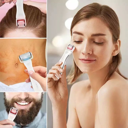 2 in 1 LED Derma Roller with 3 in 1 Titanium Needles Roller Heads For Skin, Face, Hair & Beard Growth Led Light Therapy