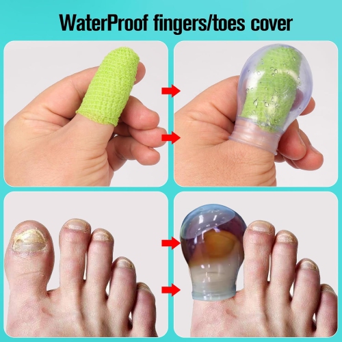 Waterproof Toe Cover & Finger Protectors,Nail Bath Soaking,Reusable Silicone Toe Soak Sleeve for Shower Bath,Waterproof Sleeves for Toe & Finger(2
