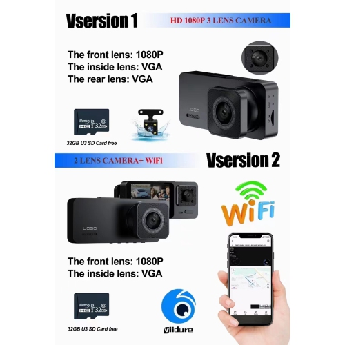 S10 Driving Recorder 1080P HD Night Vision Multi-lens Car Camera Reversing Image Motion Detection Loop Recording WIFI Version Dual Recording [Front +