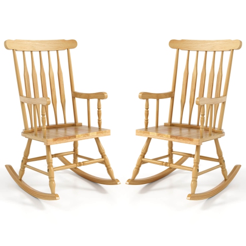 Costway Set of 2 Wood Rocking Chair Glossy Finish