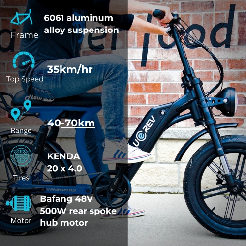 BlueRev Moto81 M-500 E-Bike |500W Motor Retro Electric Bike with Long Banana Seat|48V 17Ah Samsung Battery |50–70 km Range| Stylish Ride for Two with