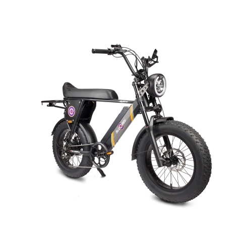 Bluerev Spitfire Vintage Moped-Style Electric Bike – 750W Motor, 48V 16Ah Battery, 20x4” Fat Tires, Hydraulic Disc Brakes, Passenger Seat with Pegs.