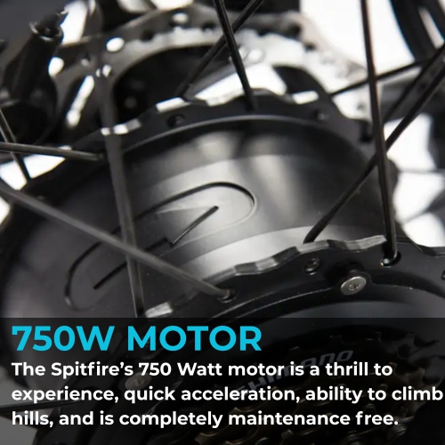 Bluerev Spitfire Vintage Moped-Style Electric Bike – 750W Motor, 48V 16Ah Battery, 20x4” Fat Tires, Hydraulic Disc Brakes, Passenger Seat with Pegs.