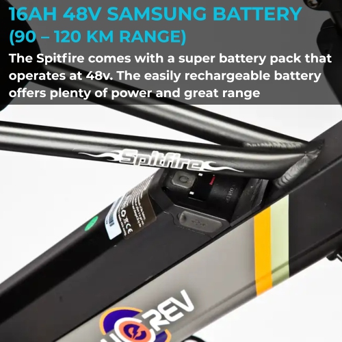 Bluerev Spitfire Vintage Moped-Style Electric Bike – 750W Motor, 48V 16Ah Battery, 20x4” Fat Tires, Hydraulic Disc Brakes, Passenger Seat with Pegs.