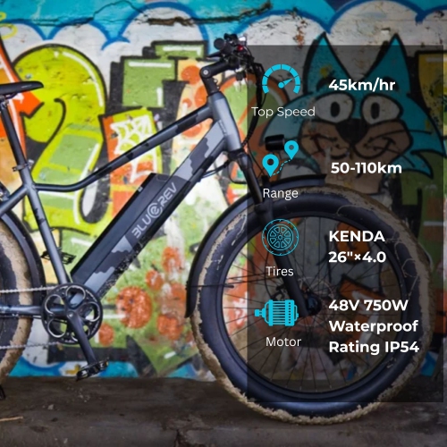 Bluerev Warrior E-Bike – 750W Motor, 17.5Ah Battery – Long-Range All-Terrain Electric Bike with Superior Stability.